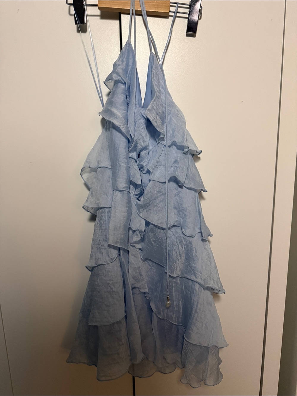 Zara Powder Blue Ruffle Tiered Mini Dress